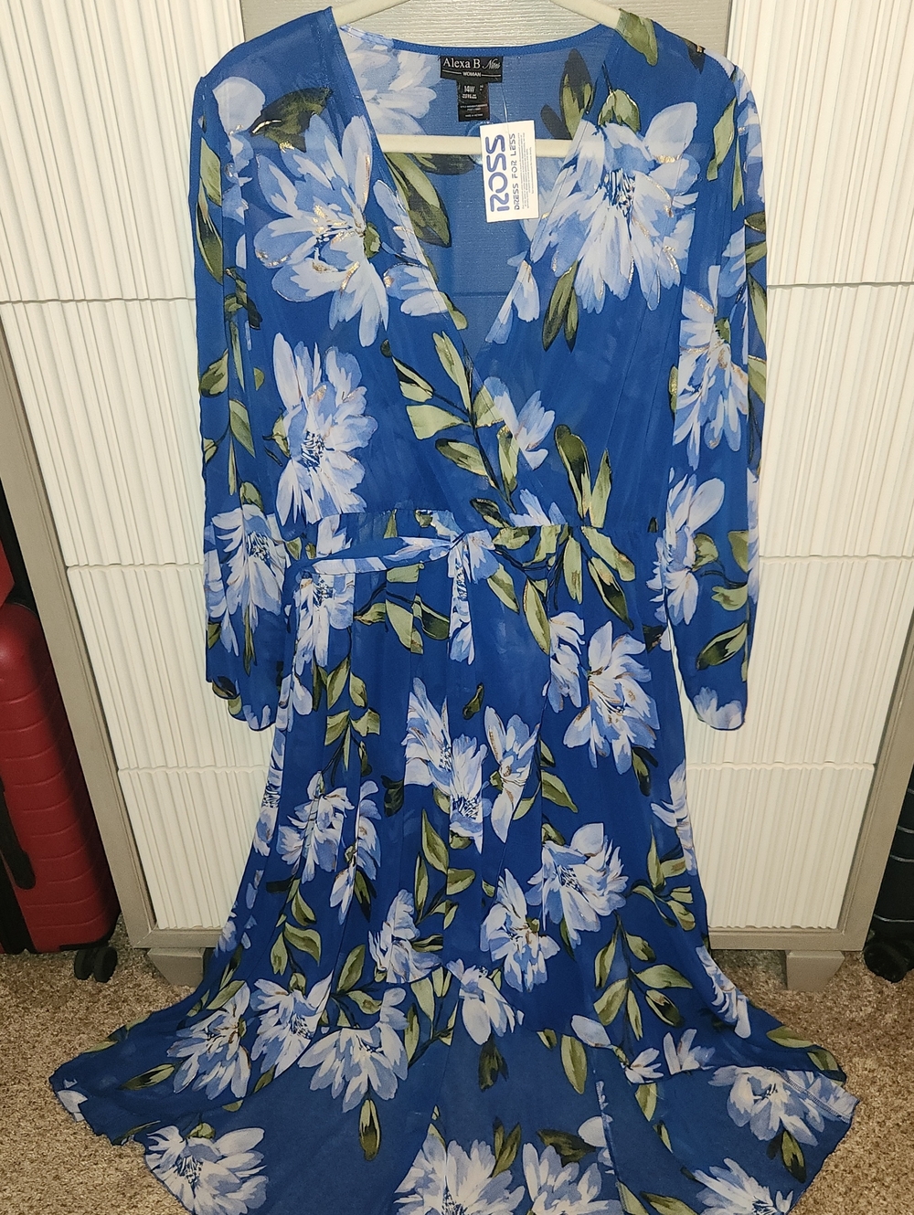Alexa B. Blue Floral Wrap Maxi Dress with Long Sleeves